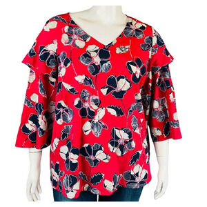 Lane Bryant Womans Sz 22/24 Plus Blouse Top Pink Floral 3/4 Sleeve